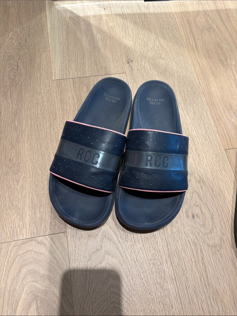 RCC Black Slide Sandals with Pink Trim